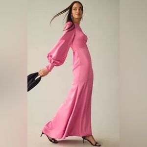 Ieena for Mac Duggal One-Shoulder Bishop-Sleeve Pink Trumpet Gown Size 4